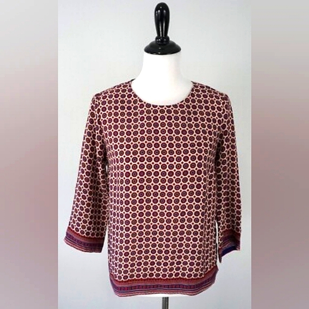 Dalia Geometric Patterned Scoup Neck Women's Top Size Medium